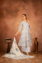 Joban Fashion Blue Hand Block Printed Cotton Suit Set | Grocsy