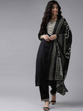 Yufta Women Black & Beige Yoke Design Kurta with Trouser & Dupatta | Grocsy