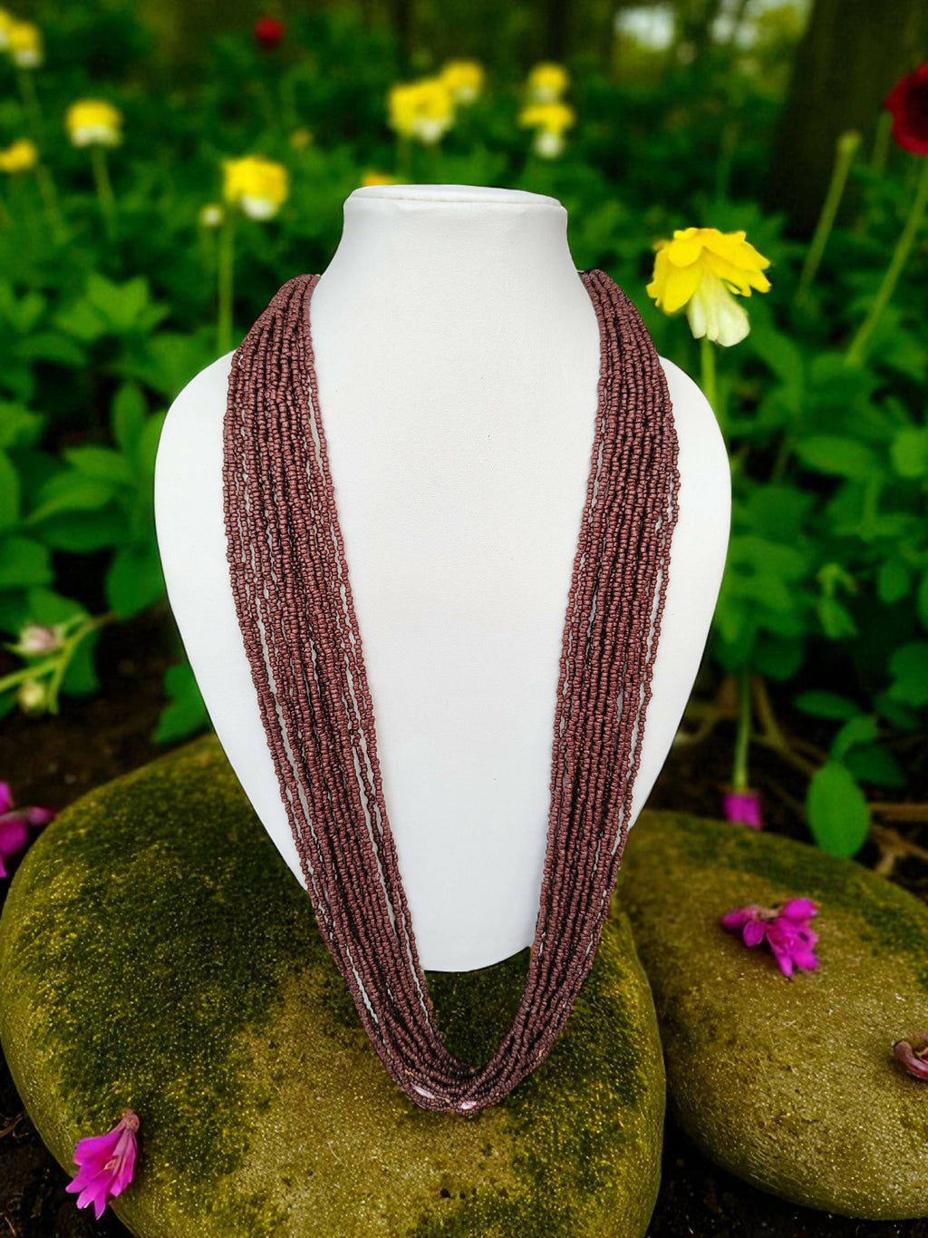 Inhanns Rangsaaz 20-Layer Luxe Long Beaded Only Necklace - Cofee Brown Only Necklace | Grocsy