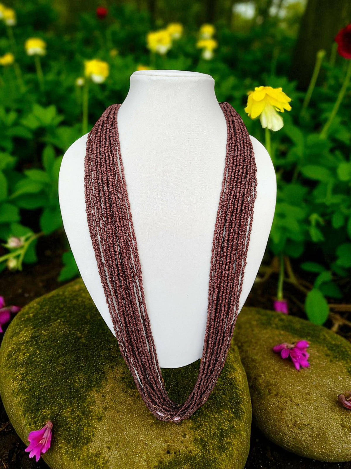 Inhanns Rangsaaz 20-Layer Luxe Long Beaded Only Necklace - Cofee Brown Only Necklace | Grocsy