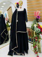 Teeya Creation Womens New Trending Less and Mirror Work Kurta Palazzo Set - Black | Grocsy