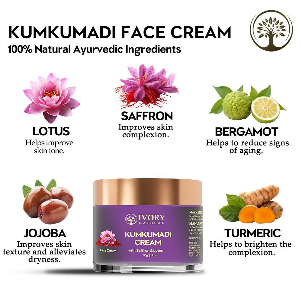 Ivory Natural Kumkumadi Night Cream For Skin For Skin Tone & Texture, Reduce Blemishes & Dark Spots | Grocsy