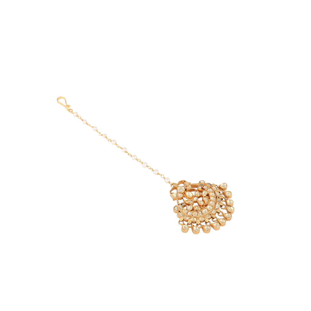 Nuyug 22K Gold Plated Kundan Drop Maang Tikka | Grocsy