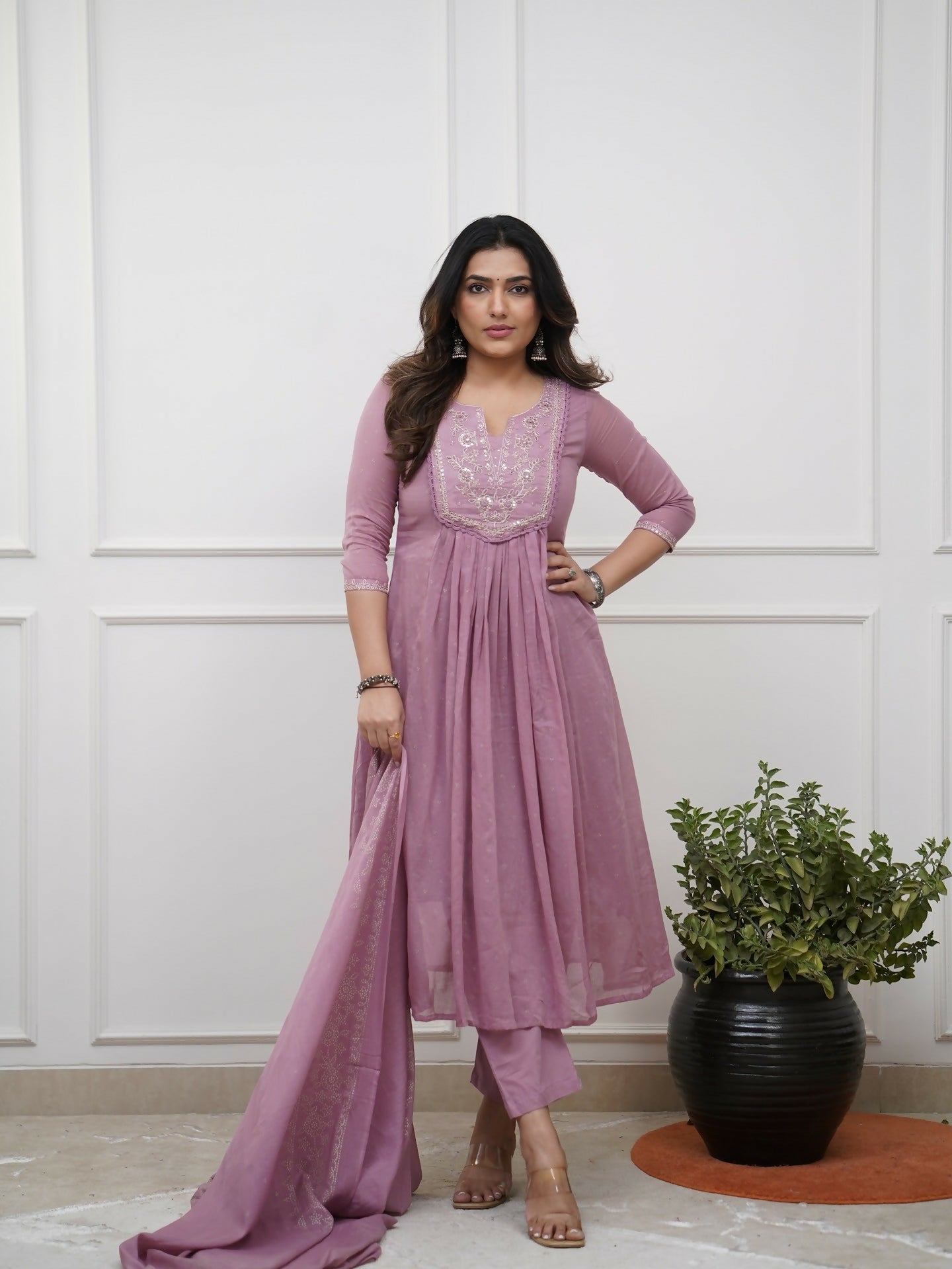The52 Women's Beautiful Cotton Fabric Embroidery Work Straight Kurta Pant and Dupatta Set | Grocsy