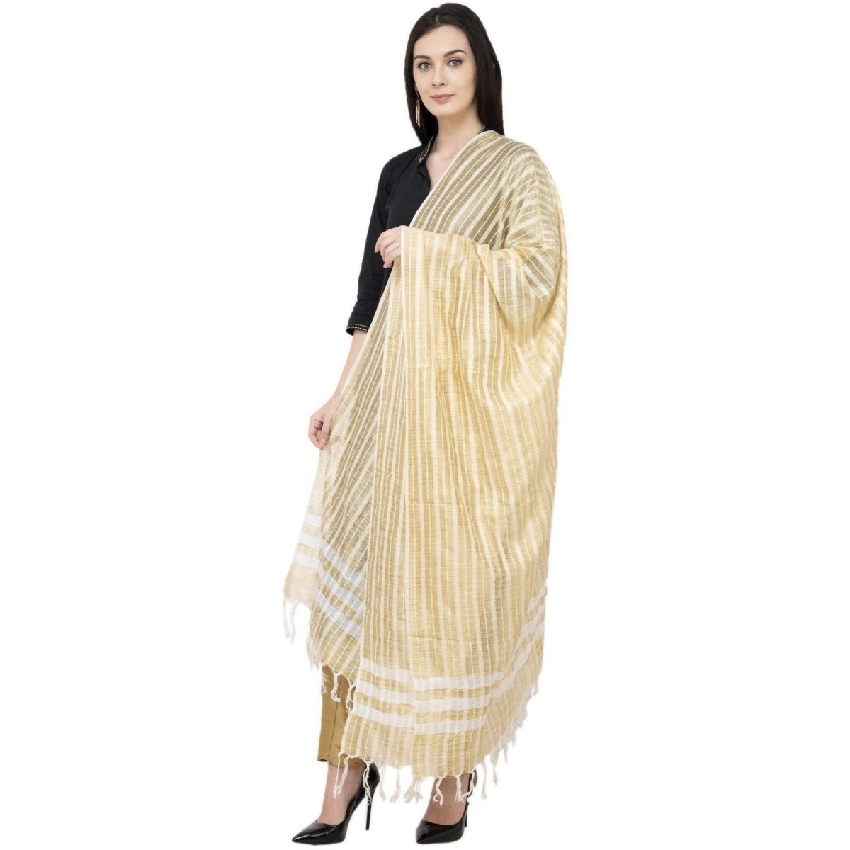A R Silk Golden Stripe Regular Dupatta Color Golden Dupatta or Chunni | Grocsy