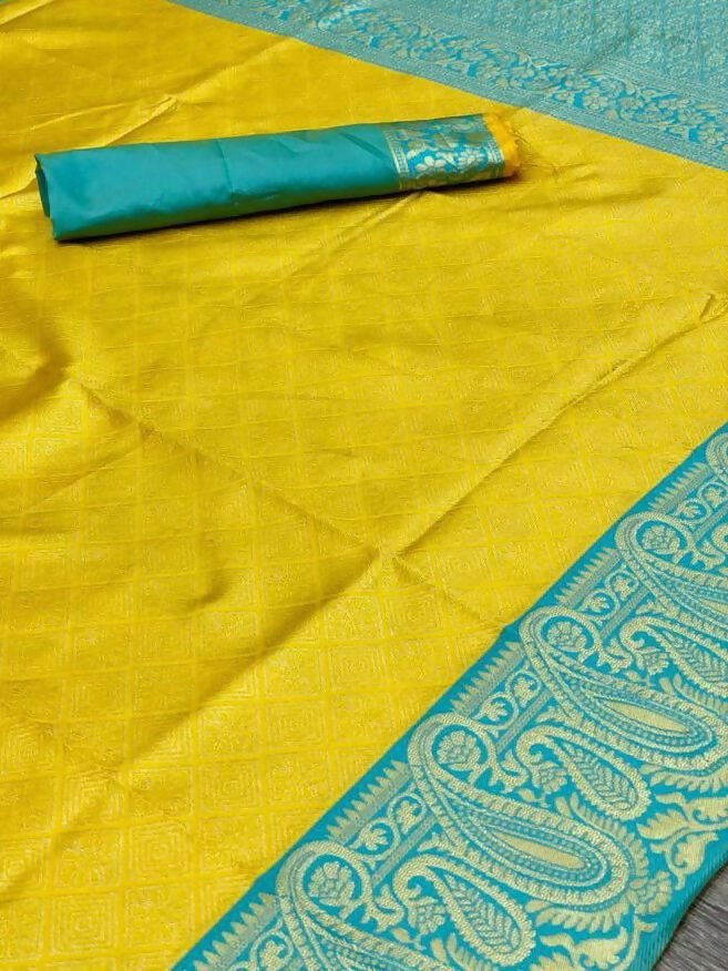 Arfa Fashion House Mustered With Contrast Border Lichi Silk Jacquard Work Saree | Grocsy
