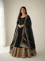 Teeya Creation Womens New Fancy Silk Heavy Quality Fabric With Handwork Black Gown Set | Grocsy