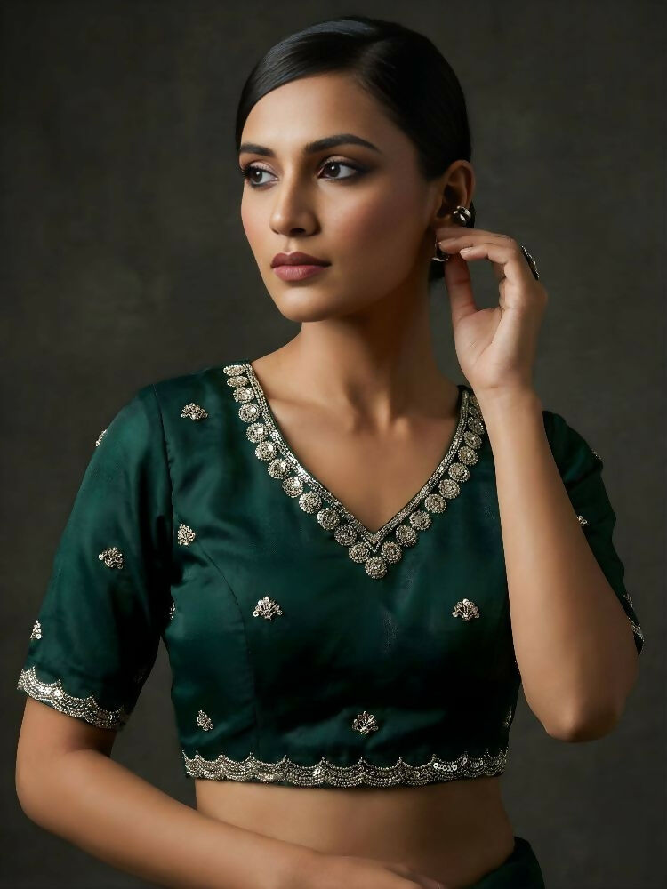 Joban Fashion Green Fandy Satin Silk Party Wear Sarees | Grocsy
