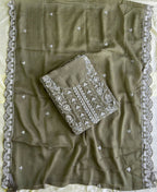 KC Mahendi Green Pakistani Straight Suit For Women Chiffon | Grocsy