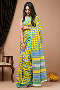 Exclusive Collection Yellow Multi Beautiful Mulmul Cotton Saree | Grocsy