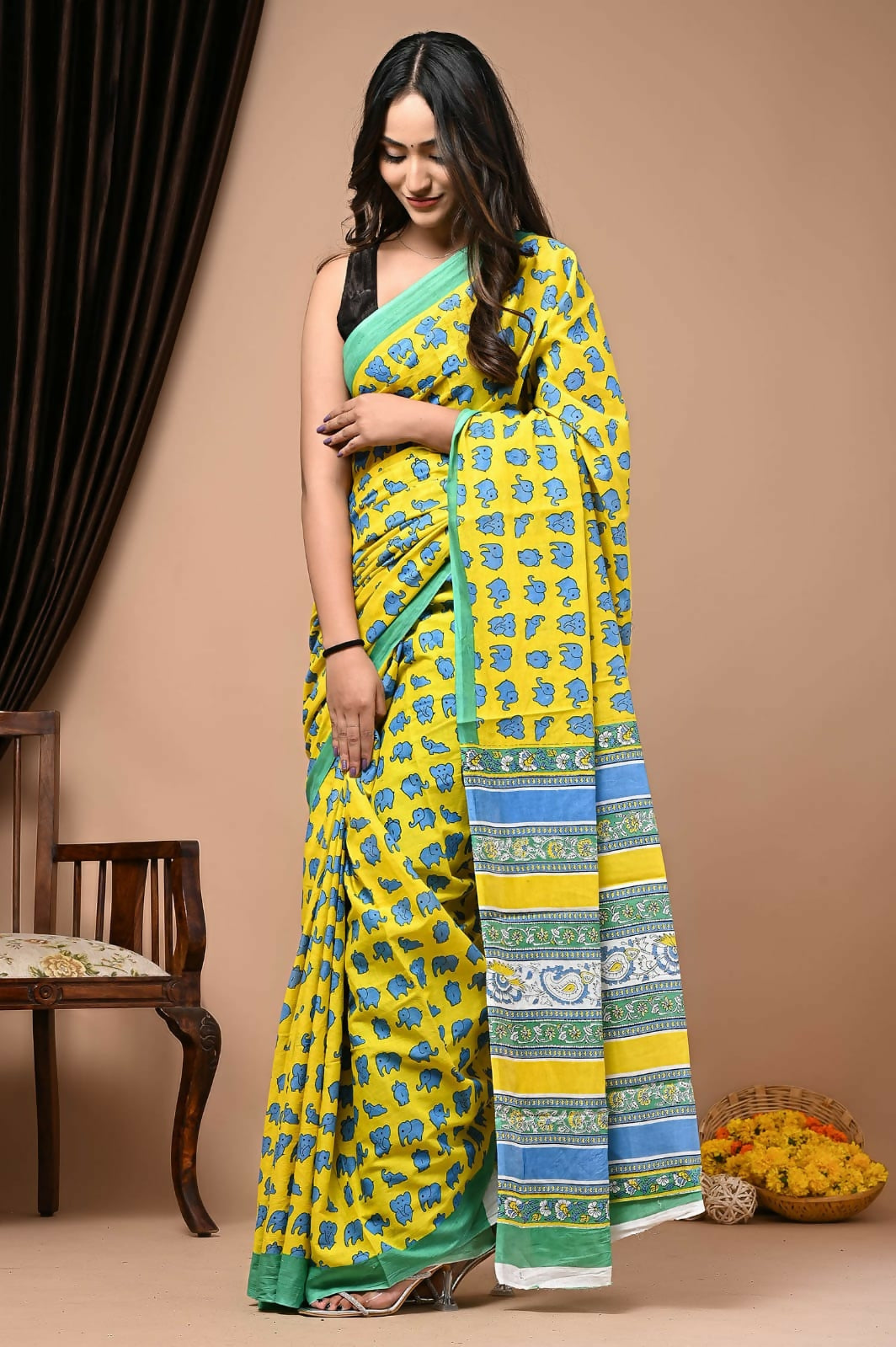Exclusive Collection Yellow Multi Beautiful Mulmul Cotton Saree | Grocsy