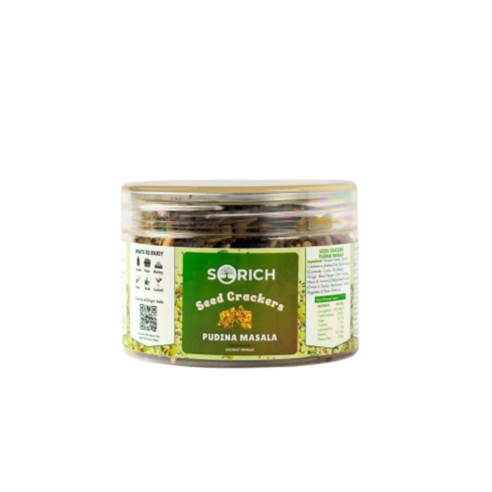 Sorich Organics Pudina Seeds Cracker – Crispy & Healthy Snack with Pudina Masala Twist | Grocsy