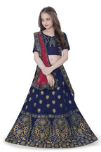 Dwiden Navy Blue Gulab Tafetta Sattin Semi-Stitched Girl's Lehenga Choli | Grocsy
