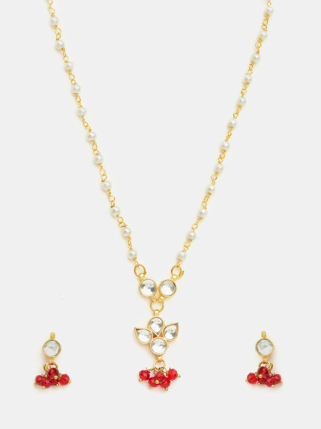 Ruby Raang Kundan Studded And Pearl Beaded Jewellery Set | Grocsy