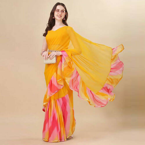 Women's Partywear Designer Yellow Georgette Fancy Saree - Dyuti | Grocsy