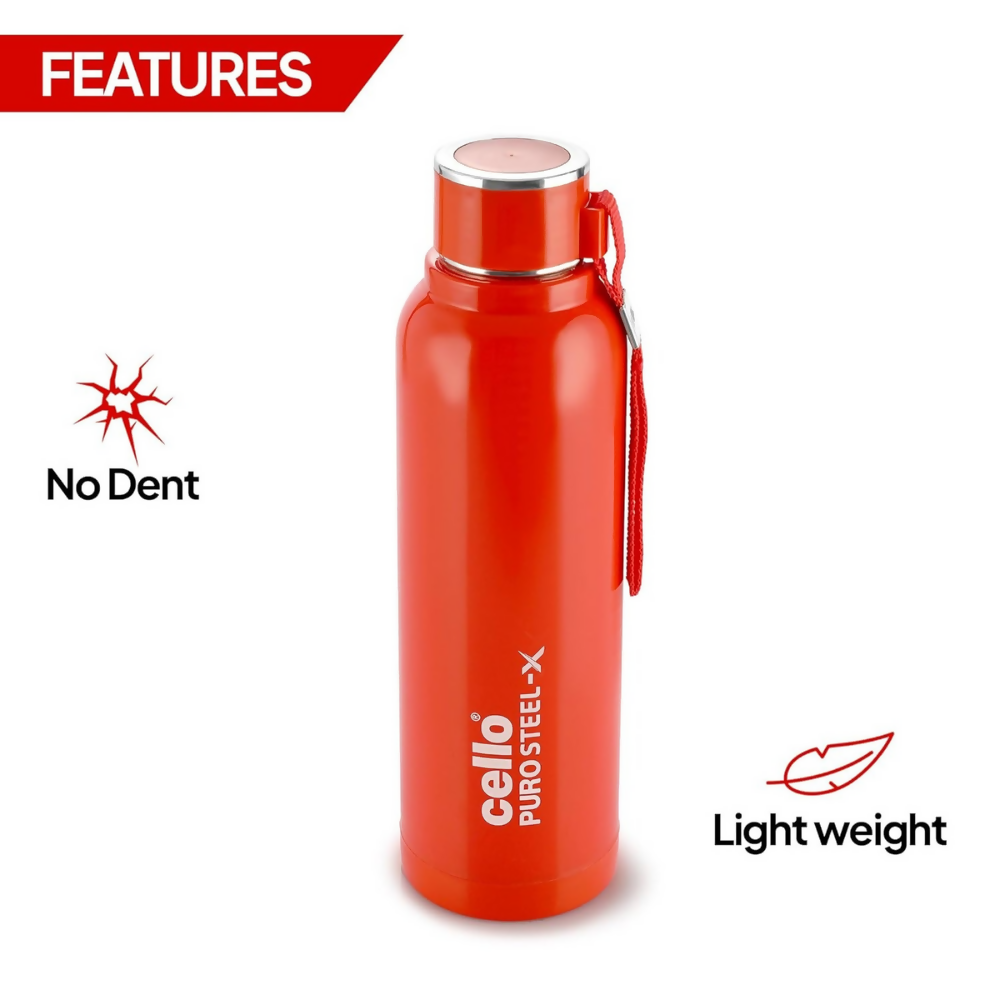 Cello Puro Steel-X Benz 900 Inner Steel Insulated Water Bottle - Red | Grocsy