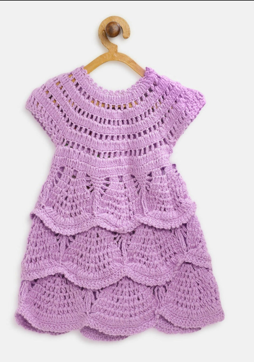 ChutPut Hand knitted Crochet Grape Wool Dress For Baby Girls - Purple | Grocsy