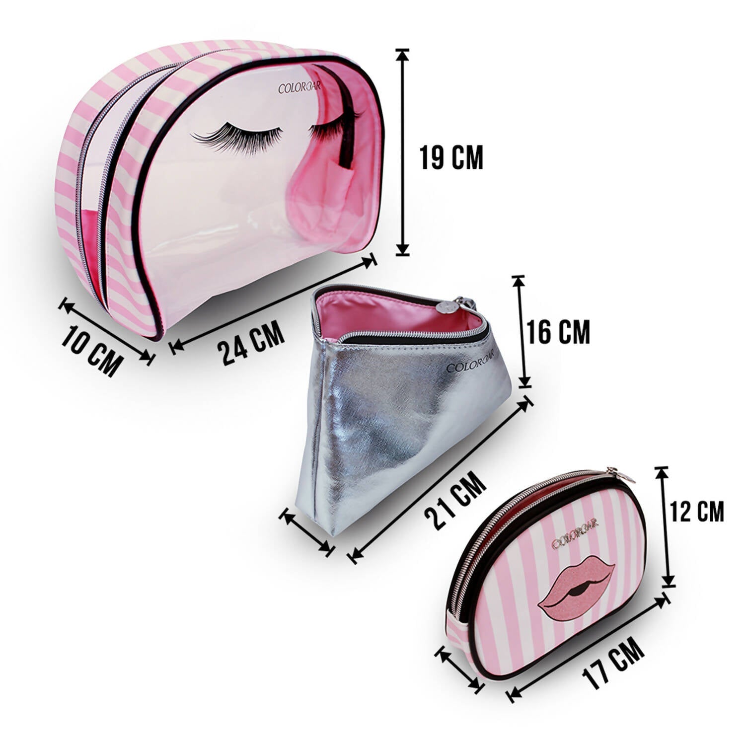 Colorbar Pouch Lips & Lashes Bag In Bag (Set Of Three) - White + Blush Pink | Grocsy