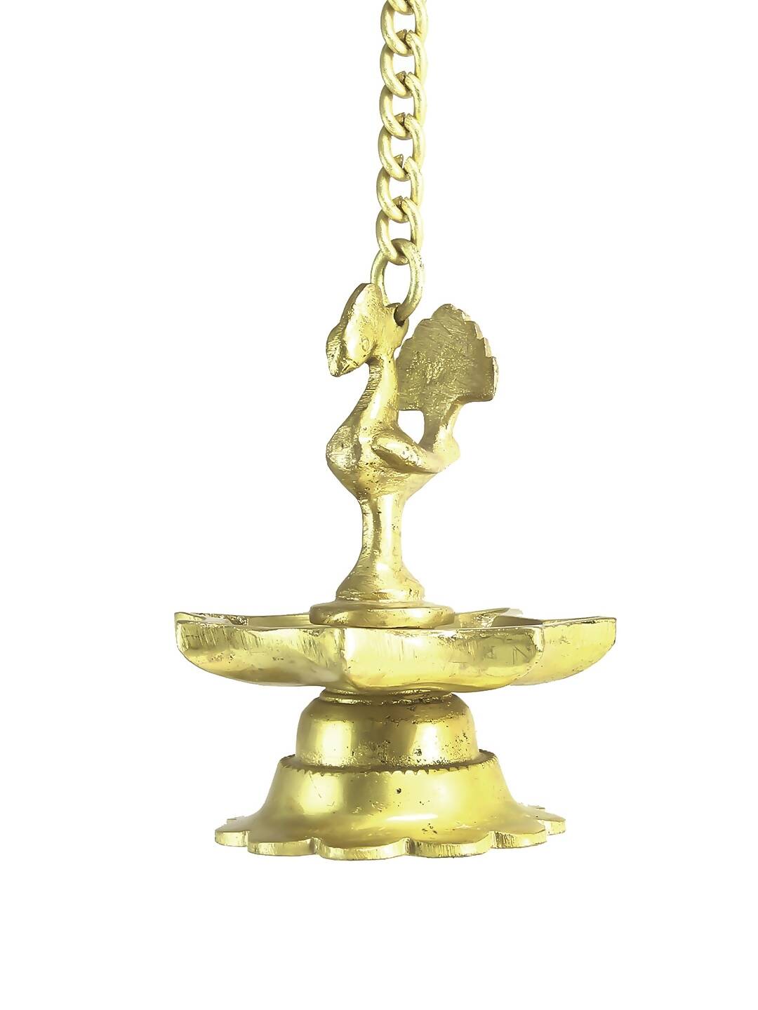 eCraftIndia Gold-Toned Peacock Shaped Hanging Oil Wick Diya | Grocsy