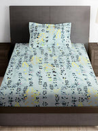 Story@home Arena Grey & Blue Floral Printed 180 TC Bedsheet & Pillow Covers | Grocsy