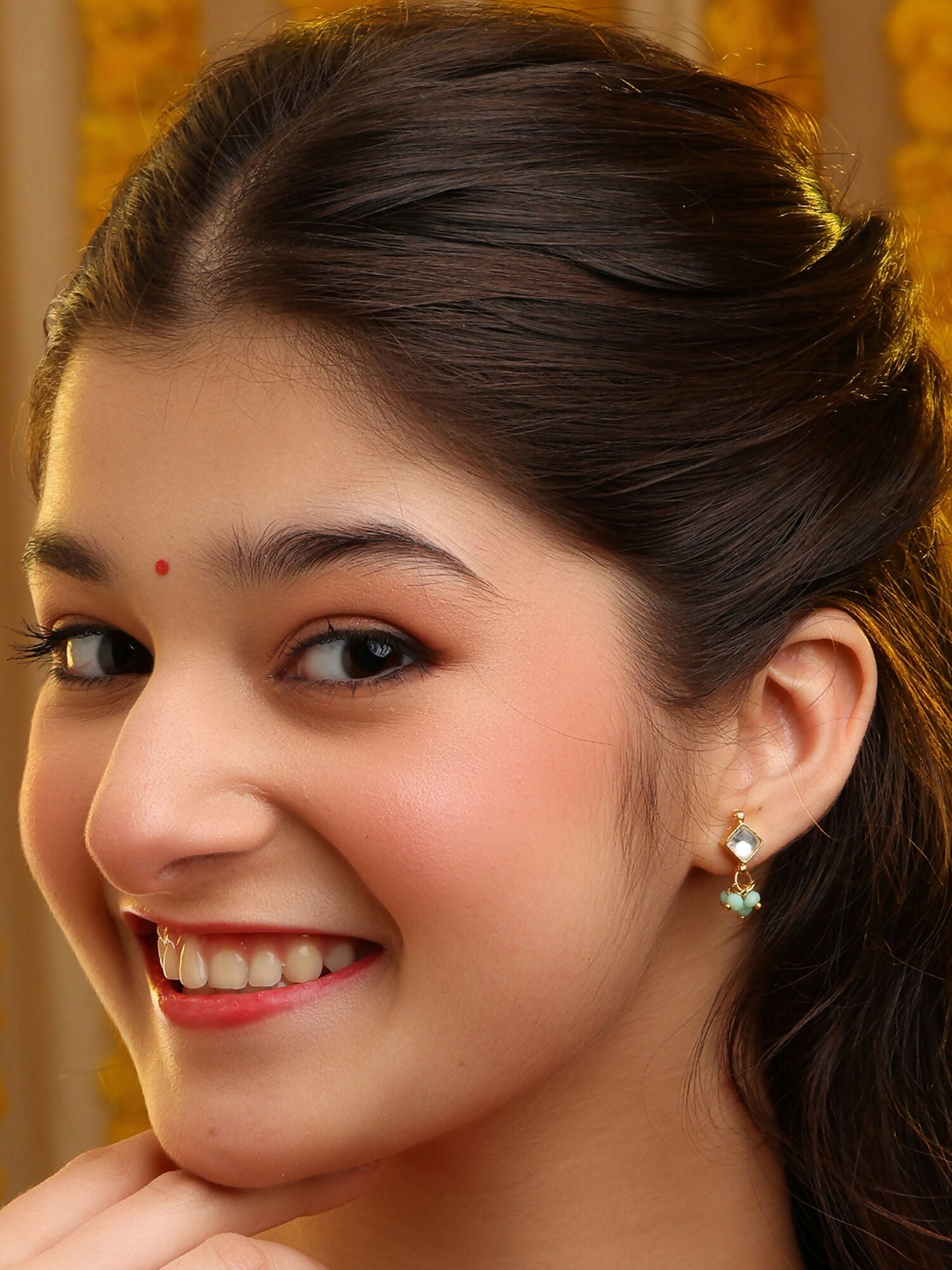 Ruby Raang Diamond Pearl Dangling Earrings | Grocsy