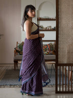 Suta Purple Polka Dots Pure Cotton Saree | Grocsy