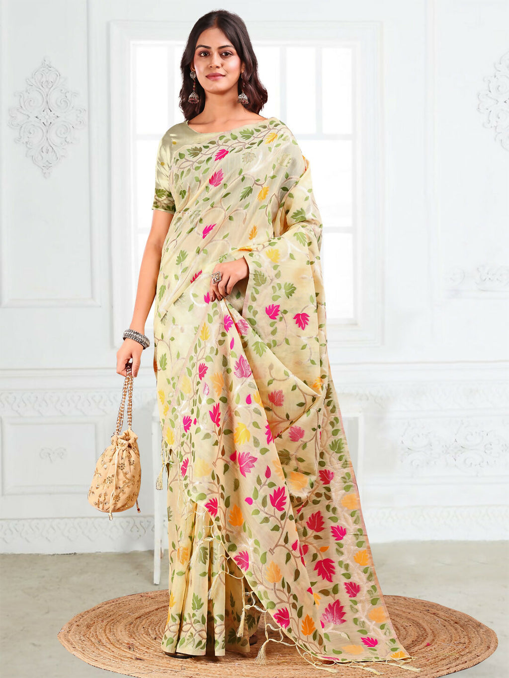 Shree Shyam Fashion Linen Cotton Off White Saree | Grocsy