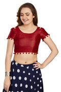 Aastha Fashion Women's Maroon Art Silk Pom Pom Lace Readymade Blouse | Grocsy