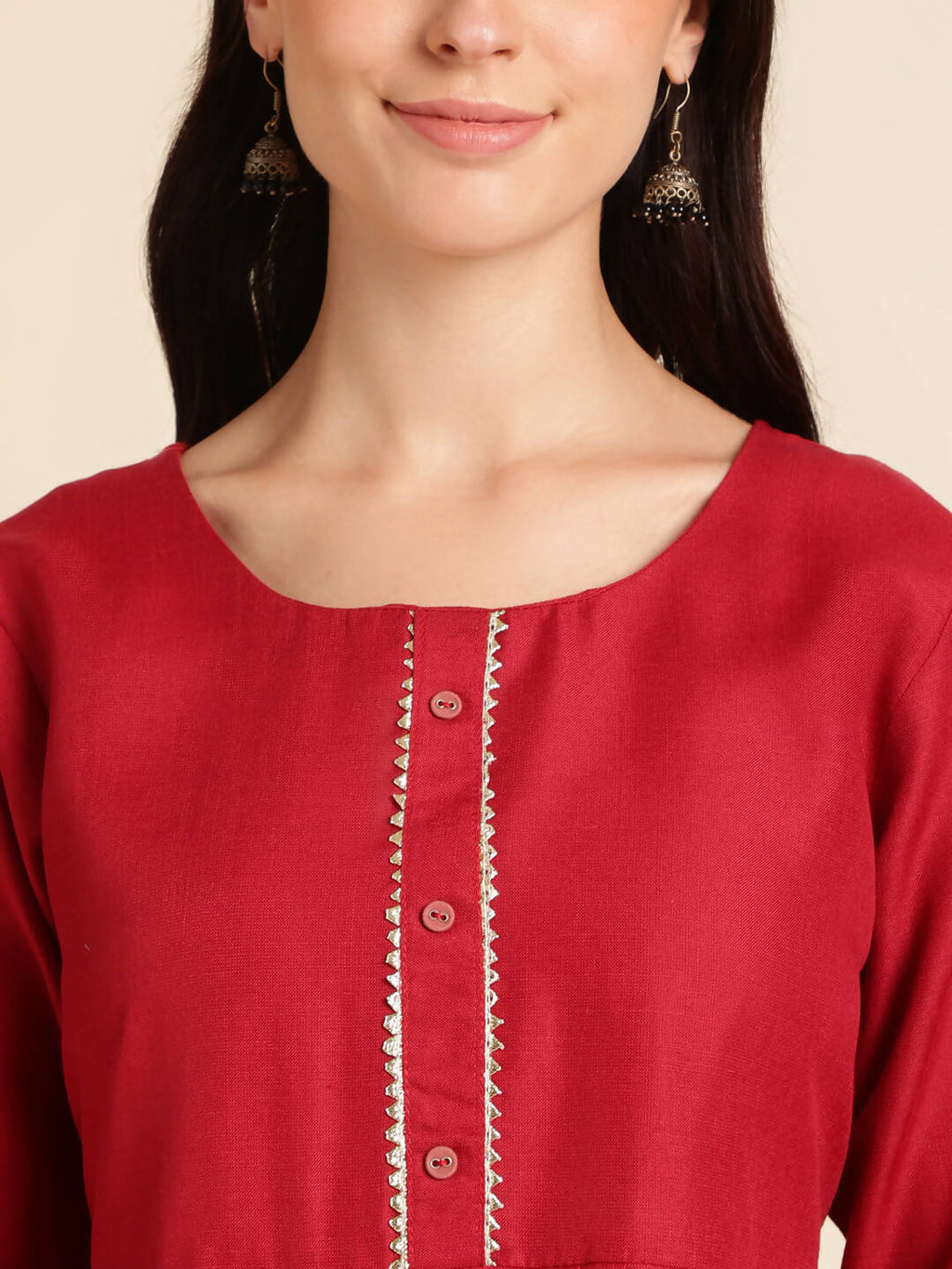Red Poly Cotton Solid Nayra Cut Kurta - Tirtha | Grocsy