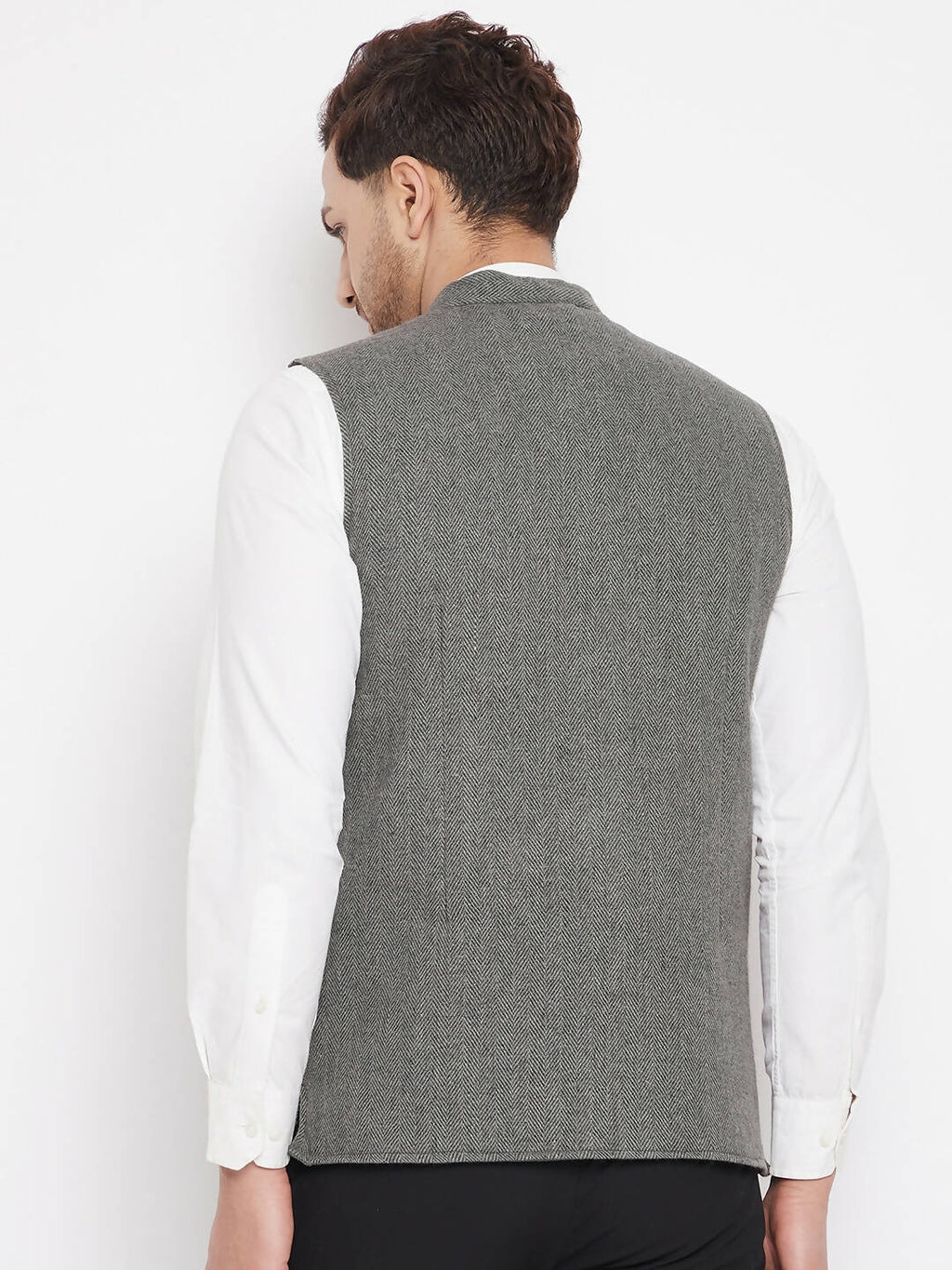 Even Apparels Grey Wool Men Woven Nehru Jacket | Grocsy