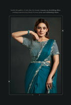 Blue Satin Silk Crepe Cord Sequence & Thread Embroidered & Stone Work Saree - Moh-Manthan Royal Enigma | Grocsy