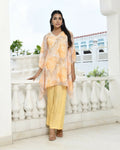 Vaasva Women's Lemon Georgette Marble Print Kaftan Pant Set | Grocsy