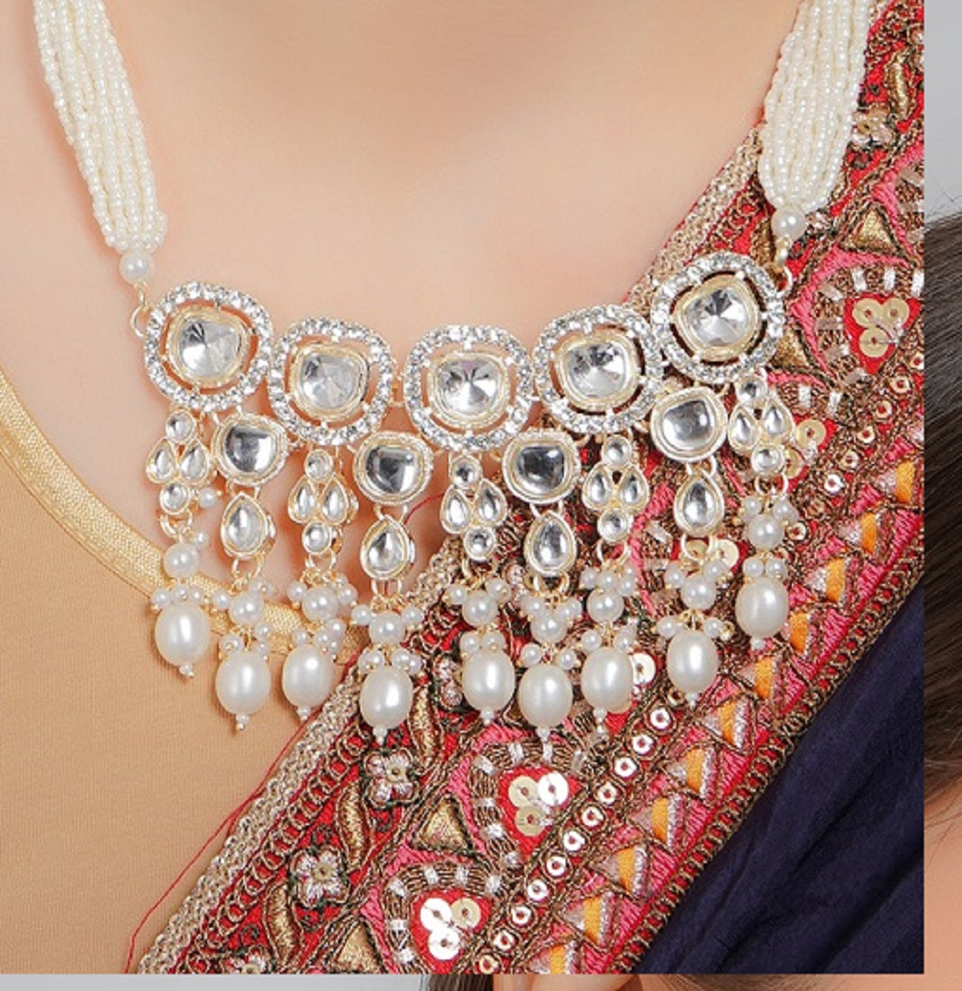Divisha Alloy Gold-plated White Artificial Pearl Jewellery Set | Grocsy