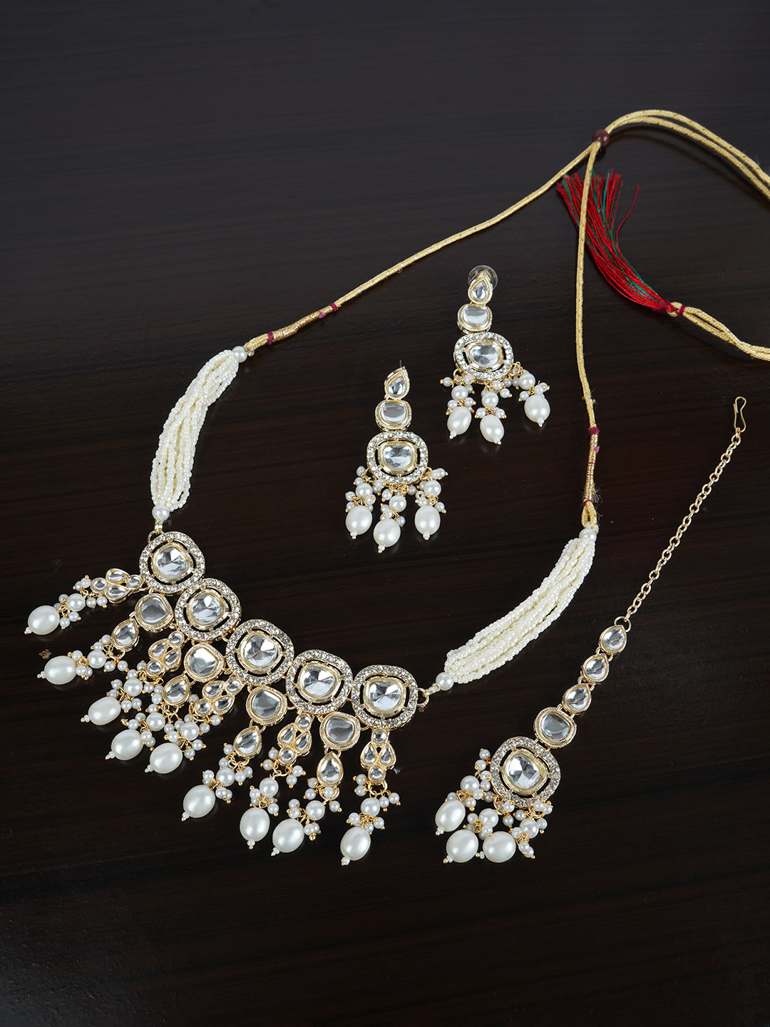 Divisha Alloy Gold-plated White Artificial Pearl Jewellery Set | Grocsy