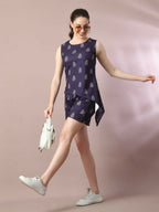 Myshka Women's Blue Printed Round Neck Party Top With Shorts Co-ord set | Grocsy