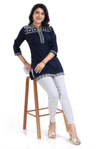 Snehal Creations Novel Navy Blue Women Embroidered Boho Chic Tunic Top | Grocsy