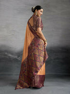 PR Fashion Coffee Kanjivaram Soft Silk Kadiyal Pattern Double Zari Woven Patta, Meenakari Woven Pallu Saree | Grocsy