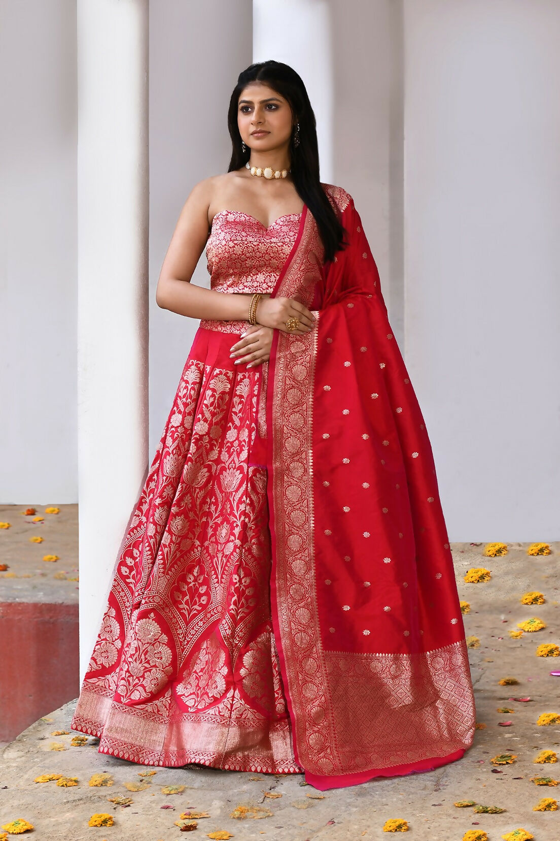 Joban Fashion Fuchsia Soft Pure Handloom Banarasi Silk Lehenga | Grocsy