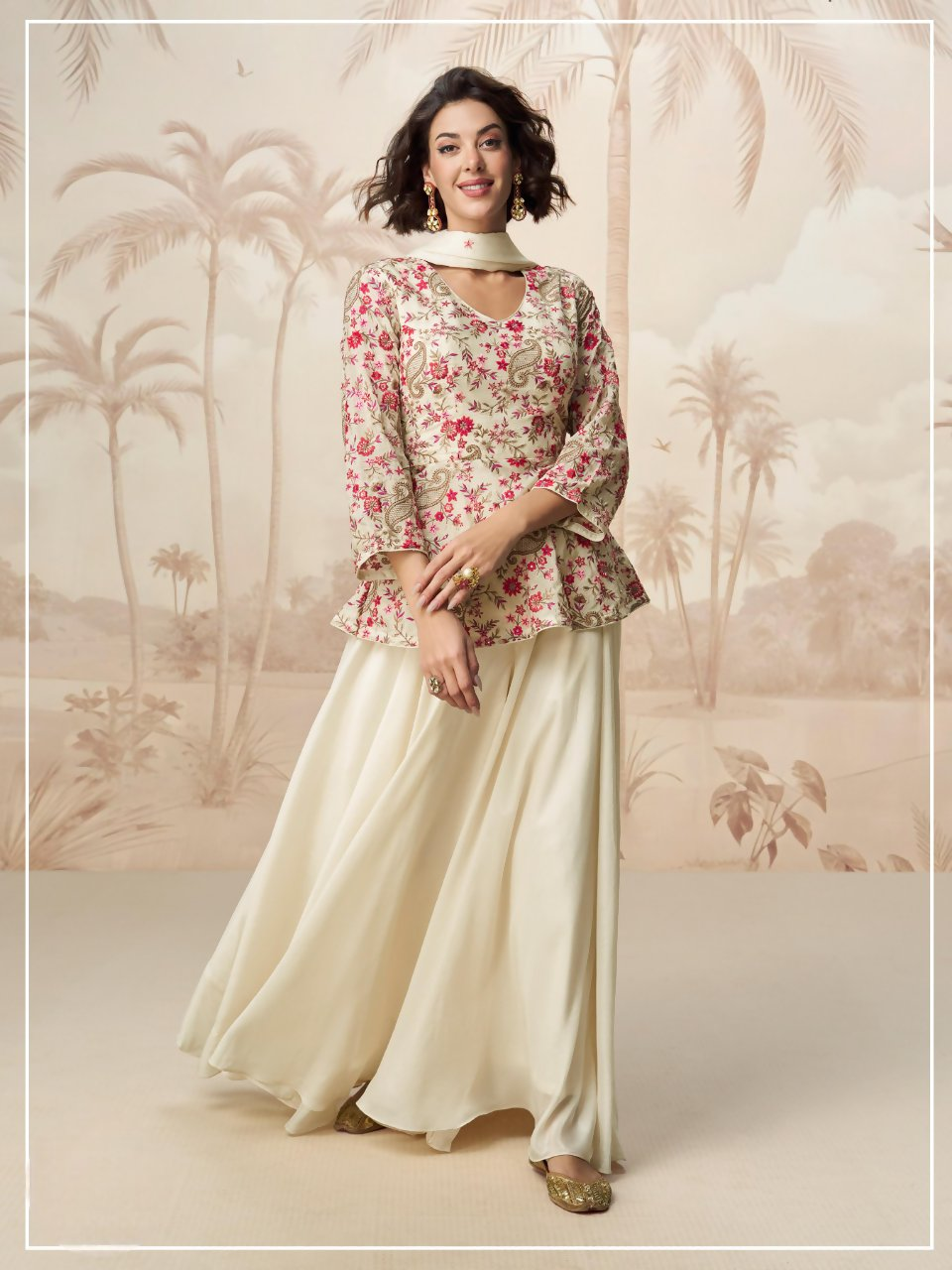 Anaita Cream Chiffon Embroidered With Sequins Work Salwar Suit | Grocsy