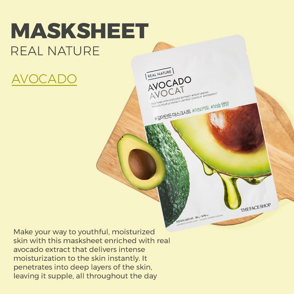 The Face Shop Real Nature Avocado Face Mask - Korean Skincare | Grocsy