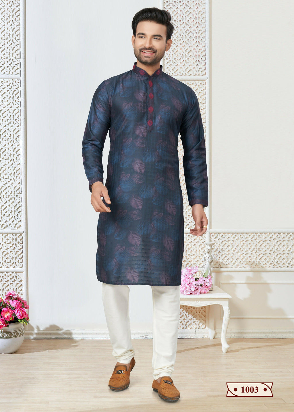 Joban Fashion Men's blue Cotton printed Kurta Pyjama set | Grocsy