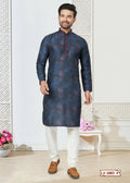 Joban Fashion Men's blue Cotton printed Kurta Pyjama set | Grocsy