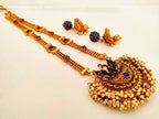 Blue Kemp Peacock Long Necklace Set | Grocsy