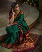 DEIANA'S Beautiful Designer Golden zari Soft Lichi Silk Saree - Green | Grocsy