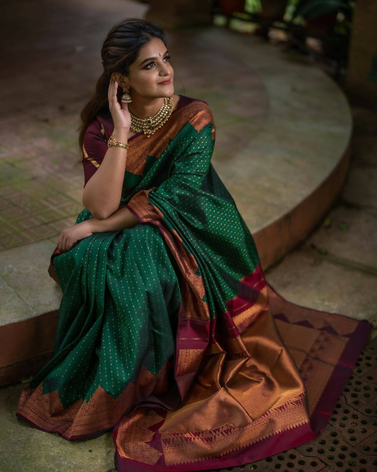 DEIANA'S Beautiful Designer Golden zari Soft Lichi Silk Saree - Green | Grocsy