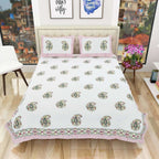 Paisley Hand Block Printed Double 90x108 Inches Bedspread with 2 Pillow Covers | Grocsy