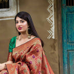DEIANA'S Beautiful Designer Golden zari Soft Lichi Silk Saree - Red | Grocsy