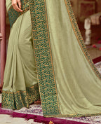 Green Vichitra Stone Work Saree With Unstitched Blouse Piece - Rosy | Grocsy