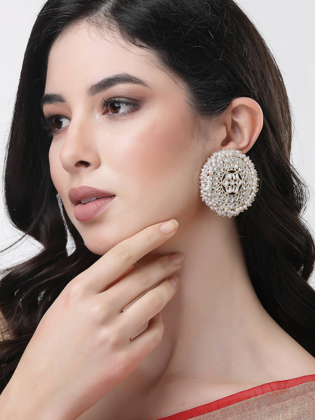 NVR Women Gold-Toned Circular Studs Earrings | Grocsy