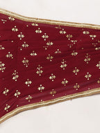Ahalyaa Women's Maroon Georgette Gold Foil Print Ready to Wear Saree | Grocsy